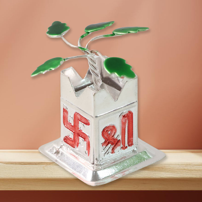Tulsi Plant Miniature Idol With Mandir Kalash Base - (1 Pc)