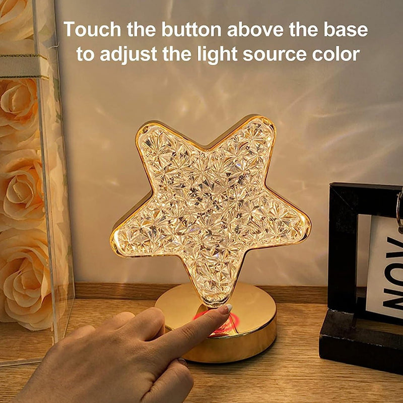 Star Shape Crystal Diamond Lamp, Rechargeable, 3-way Dimmable & Touch Control