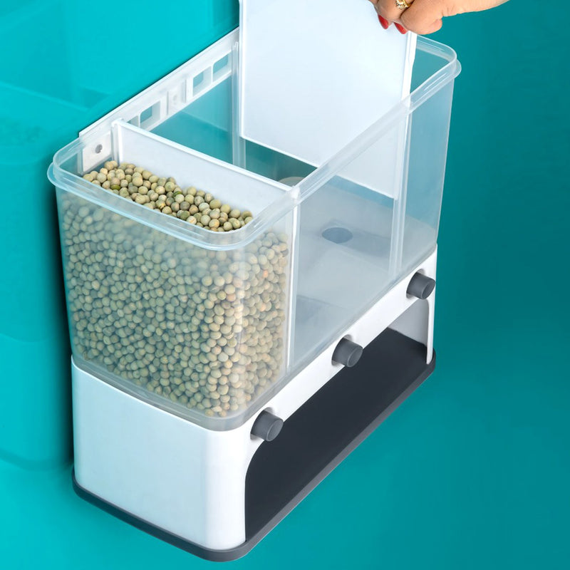 Easy Flow Cereal Dispenser For Kitchen / 3 In 1 Push Button Wall Mount Container
