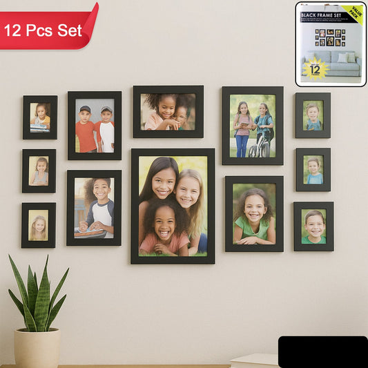 12 Pcs Premium Black Photo Frame Set / Wall Hanging Gallery Frames