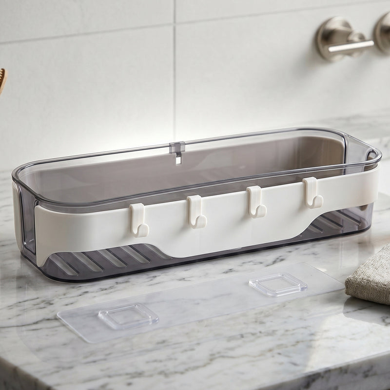 Stylish Bathroom Wall Shelf  1 Pc Multi-purpose Storage Organizer With Hooks