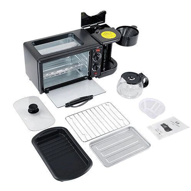 3 In 1 Breakfast Maker Portable Toaster, Oven Grill Pan & Coffee Maker