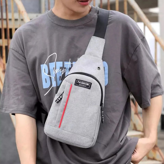 Grey Waterproof Anti Theft Crossbody Fanny Pack, USB Charging Earphone Hook Sling Travel Messengers Bag