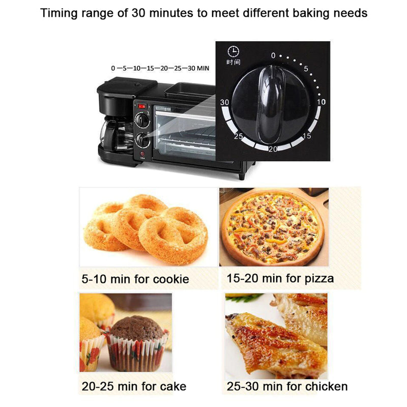 3 In 1 Breakfast Maker Portable Toaster, Oven Grill Pan & Coffee Maker