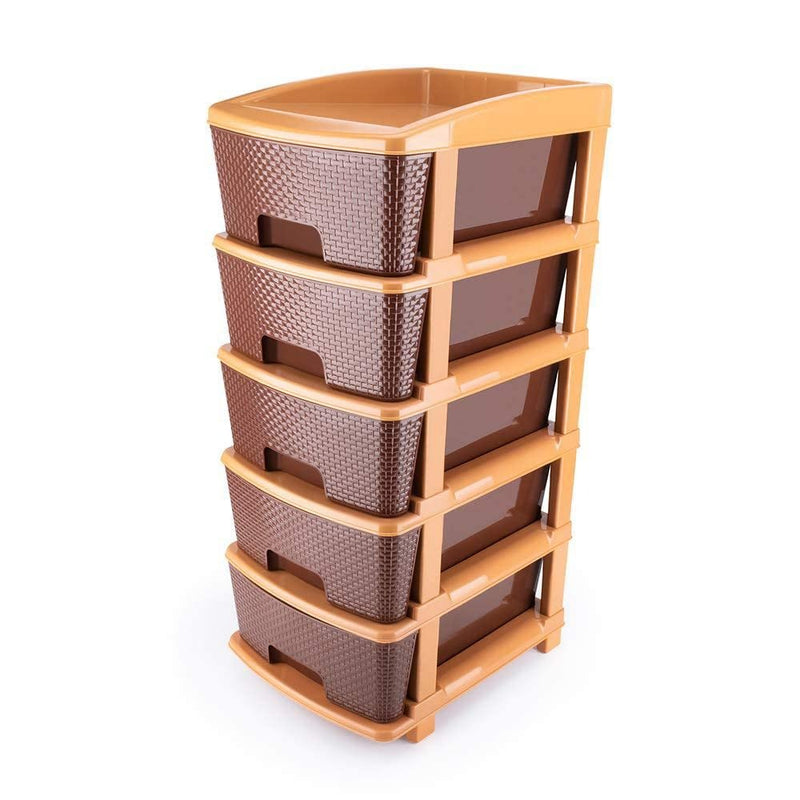 5 Tier Plastic Modular Drawer System For Multiple Use (Brown Colour)