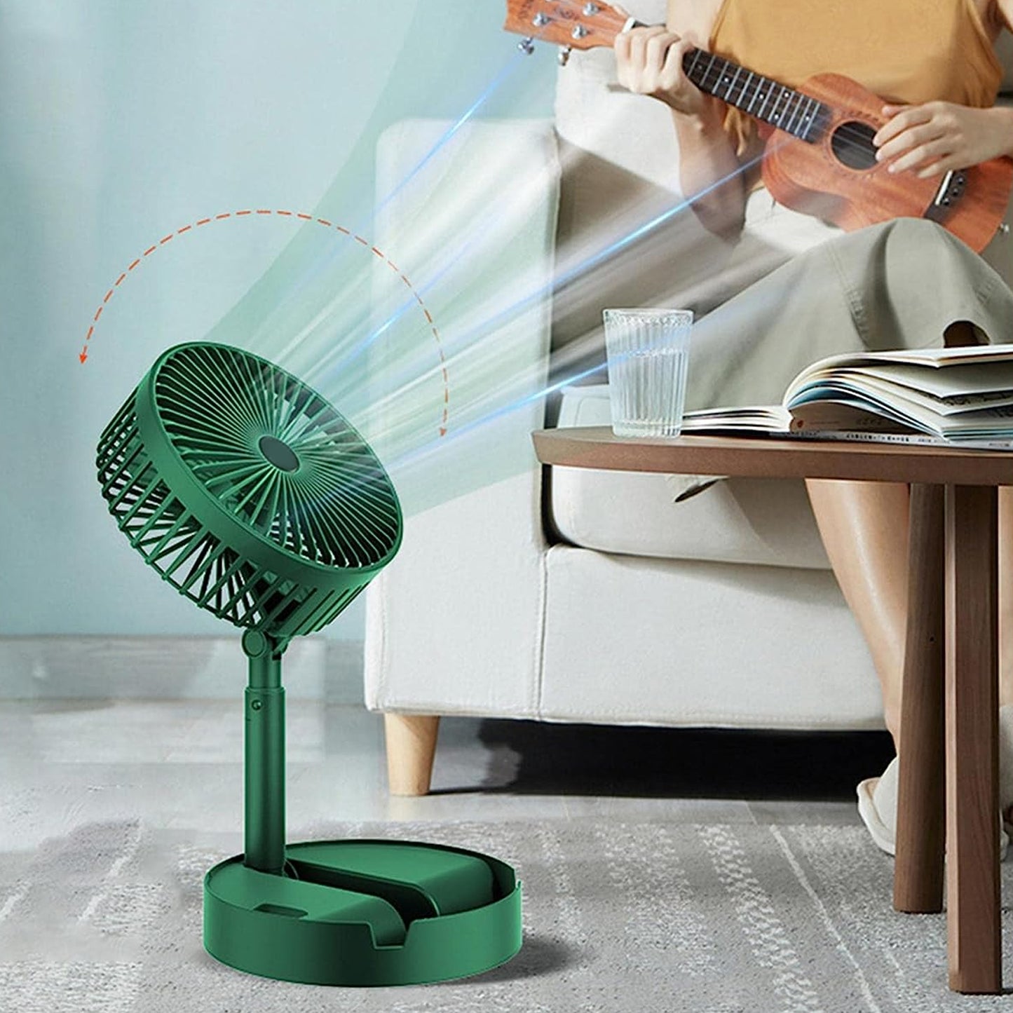 Telescopic Electric Desktop Fan, Height Adjustable Foldable & Portable