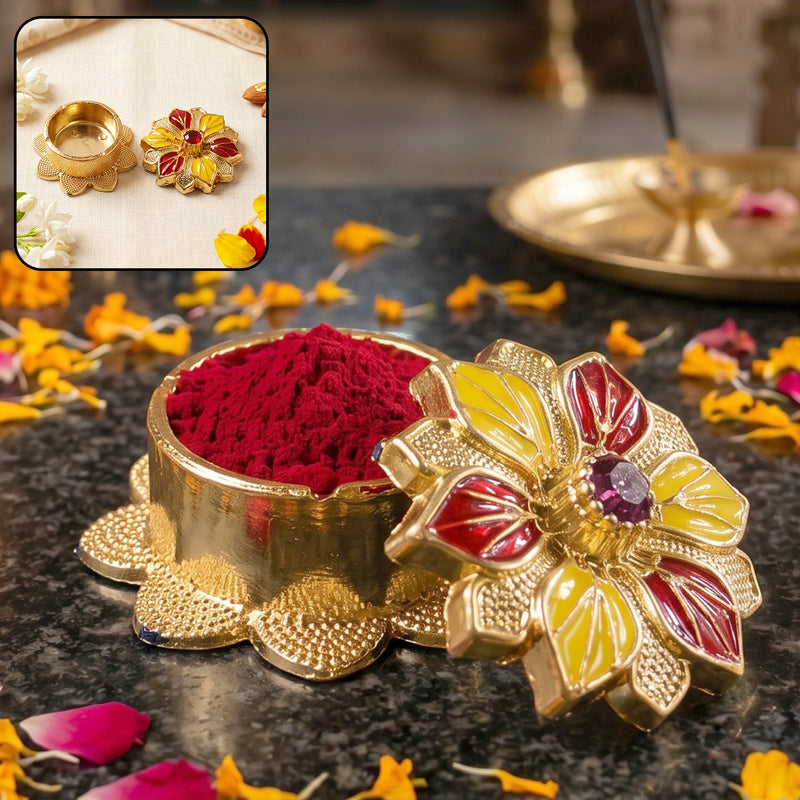 Decorative Golden Kankavati Kumkum Box Traditional Sindoor Holder Pooja (1 Pc)