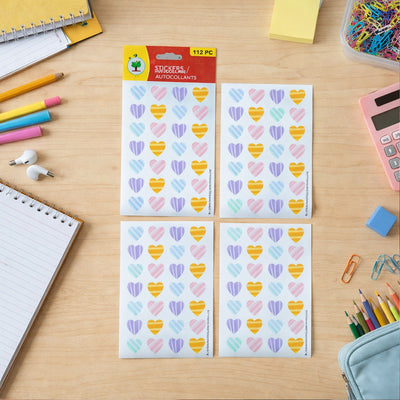 Colorful Heart Shape Decorative Sticker Set (4 Sheets 112 Pc)