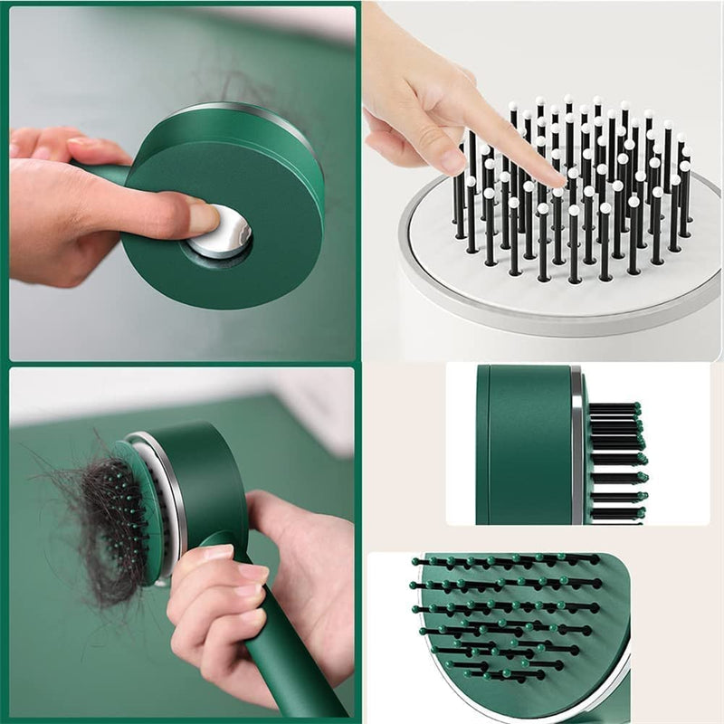 Massage Comb With Long Handle, Detangling Self-cleaning Hair Brush