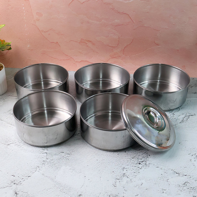 5799 Big Size 5 Compartment Lunch Box Stainless Steel Round Tiffin Traditional Tiffin Box For Kids College Office Men And Women Meal Holder With Locking Clip 5 Containers (16x5 Inch)