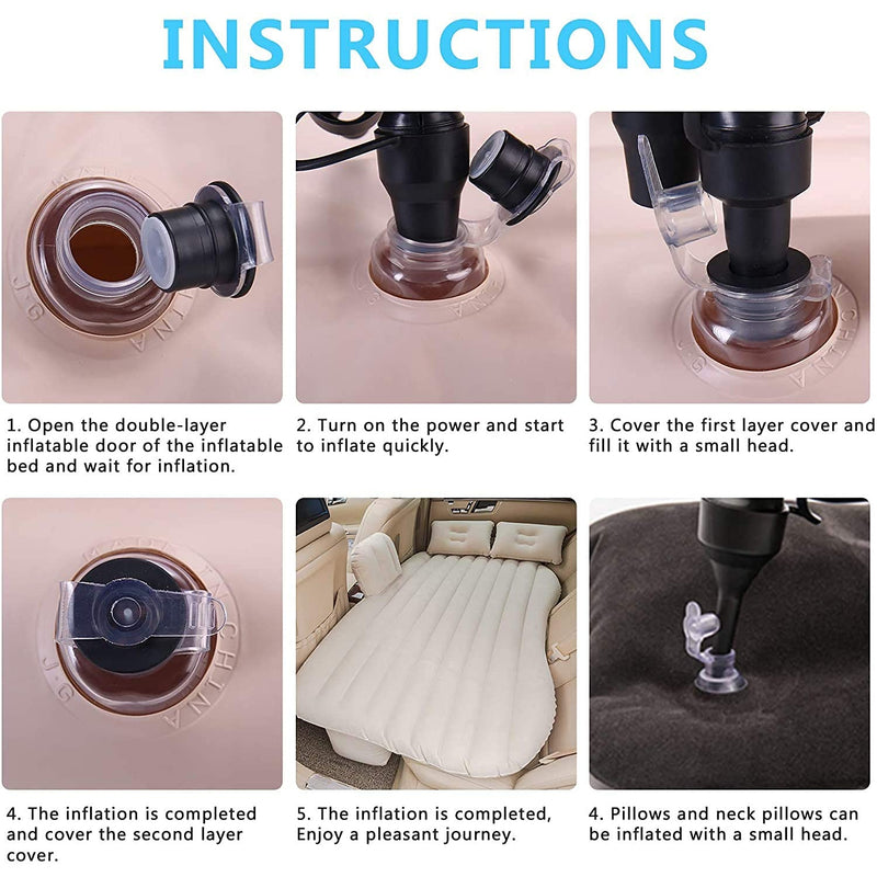 Car Inflatable Bed With 2 Pillows & Air Pump (Portable) For Travel, Camping & Vacation